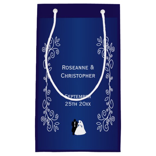 結婚式の引き出物スモール抱き枕ブルー新郎新婦 スモールペーパーバッグ (正面)