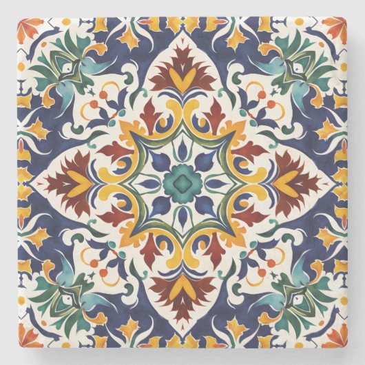 結婚式の引き出物タラベラ青メキシカンタイル ストーンコースター (正面)