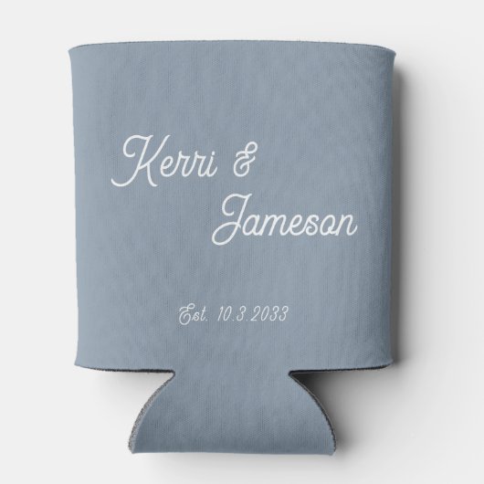 結婚式の引き出物ダスティブルーミニマリストスクリプト 缶クーラー (裏面)