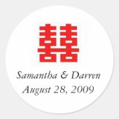 結婚式の引き出物ダブル幸福ステッカー ラウンドシール (正面)