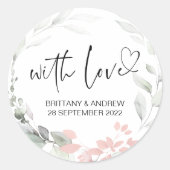 結婚式の引き出物トリートバッグジャムとラブピンクフローラ ラウンドシール (正面)
