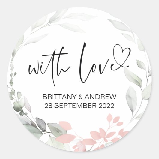 結婚式の引き出物トリートバッグジャムとラブピンクフローラ ラウンドシール (正面)