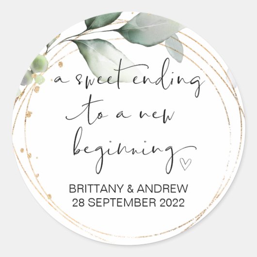 結婚式の引き出物トリートバッグジャムジャー甘い始まり ラウンドシール (正面)