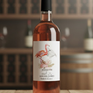 結婚式の引き出物トロピカルフラミンゴボホウォーター色 ワインラベル