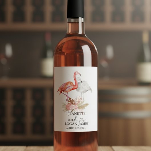 結婚式の引き出物トロピカルフラミンゴボホウォーター色 ワインラベル