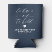 結婚式の引き出物ネイビーブルー持って保持する 缶クーラー (正面)