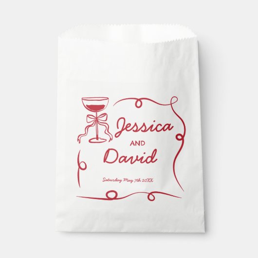 結婚式の引き出物バッグお洒落手描き赤 フェイバーバッグ (正面)