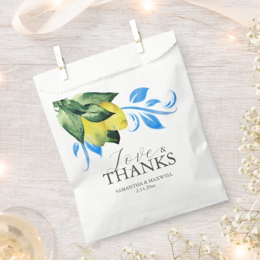 結婚式の引き出物バッグウォーターカラーボタニカルレモン フェイバーバッグ (クリップ留めされた状態)