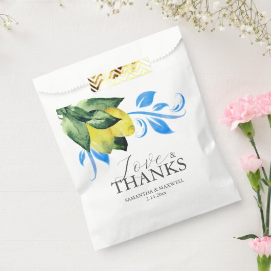 結婚式の引き出物バッグウォーターカラーボタニカルレモン フェイバーバッグ (封をした状態)
