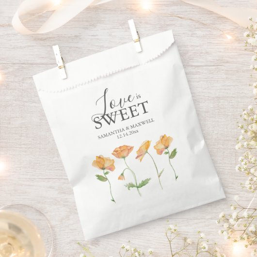 結婚式の引き出物バッグオレンジ花模様 フェイバーバッグ (クリップ留めされた状態)