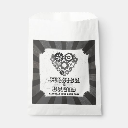 結婚式の引き出物バッグスチームパンク結婚ズハートコグス フェイバーバッグ (正面)