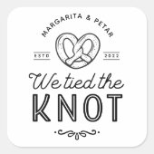 結婚式の引き出物バッグプレッツェルバッグ私たちは結び目 スクエアシール (正面)