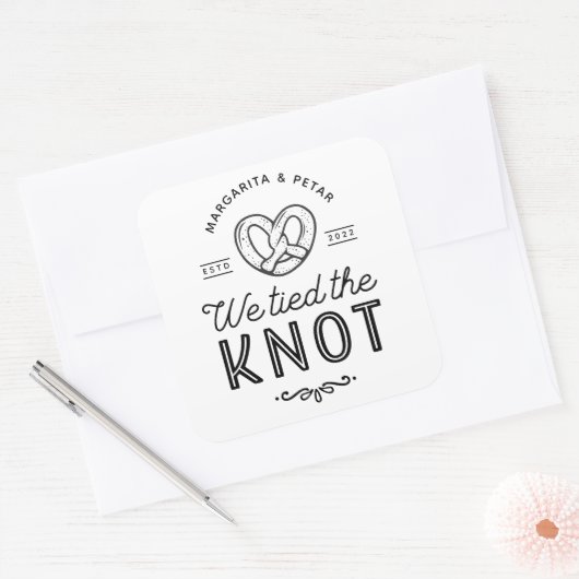 結婚式の引き出物バッグプレッツェルバッグ私たちは結び目 スクエアシール (封筒)