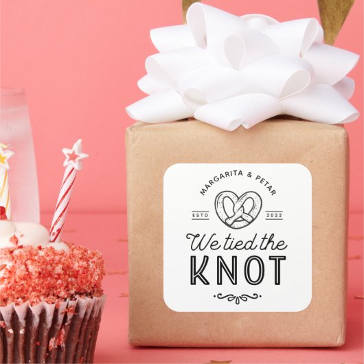 結婚式の引き出物バッグプレッツェルバッグ私たちは結び目 スクエアシール (パーティー)