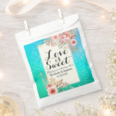 結婚式の引き出物バッグモダンピンクフローラティール(緑がかった色)金ゴールドドット フェイバーバッグ (クリップ留めされた状態)