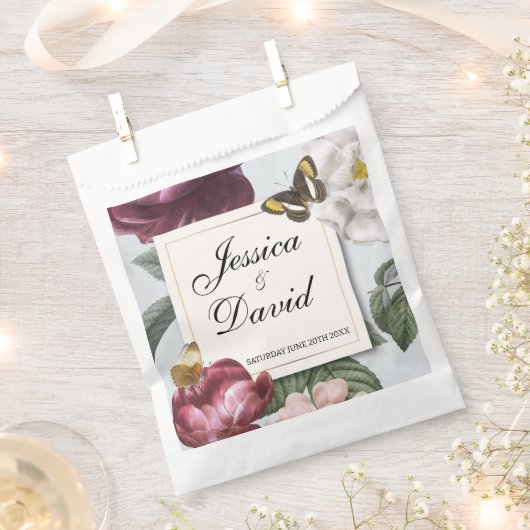 結婚式の引き出物バッグ開花フローラフラワーバタフライ フェイバーバッグ (クリップ留めされた状態)