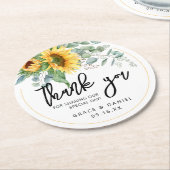 結婚式の引き出物パーソナライズされたひまわり緑 ラウンドペーパーコースター (アングル)