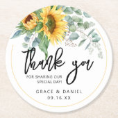 結婚式の引き出物パーソナライズされたひまわり緑 ラウンドペーパーコースター (正面)