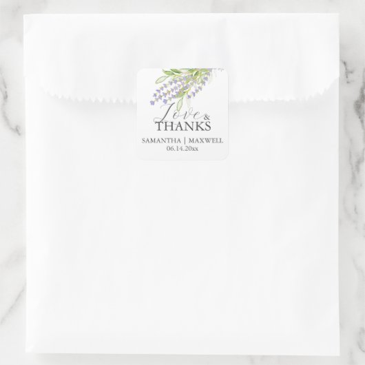 結婚式の引き出物パーソナライズされたステッカーラベンダー スクエアシール (バッグ)
