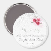 結婚式の引き出物パーソナライズされたマグネット、ミスター・アンド・ミセス マグネット (正面/裏面)