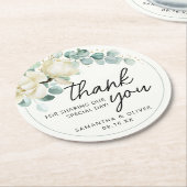 結婚式の引き出物パーソナライズされたマグノリアユーカリプタス ラウンドペーパーコースター (アングル)