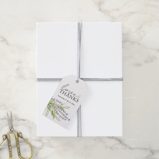 結婚式の引き出物パーソナライズされたラベルラベンダー ギフトタグ (より糸付き)