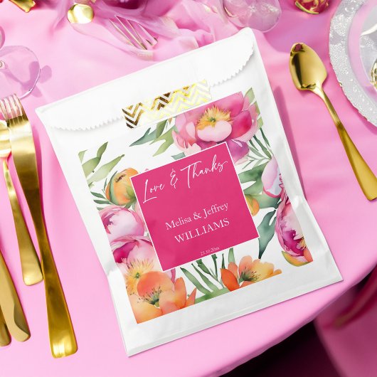 結婚式の引き出物ピンクがかったオレンジ色の花 フェイバーバッグ