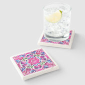 結婚式の引き出物ピンク色のメキシカンタラベラのタイル ストーンコースター (横)