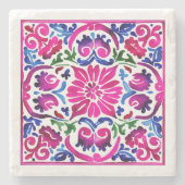 結婚式の引き出物ピンク色のメキシカンタラベラのタイル ストーンコースター (正面)