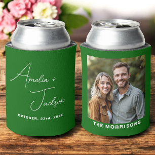 結婚式の引き出物フォトエメラルドグリーンモダン 缶クーラー
