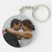 結婚式の引き出物フォトキーチェーンバーガンディとブルー キーホルダー (裏面)