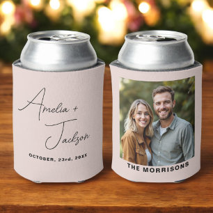 結婚式の引き出物フォト赤面ピンクミニマルモダンリスト 缶クーラー