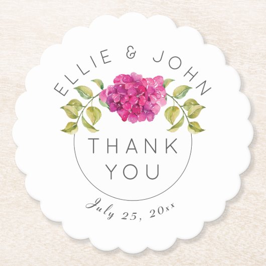 結婚式の引き出物ホットピンクアジサイ ペーパーコースター (正面)