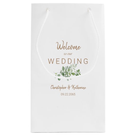 結婚式の引き出物ホワイトカップル名金ゴールド文字 スモールペーパーバッグ (裏面)