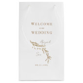 結婚式の引き出物ホワイト金ゴールド文字葉のアウトライン スモールペーパーバッグ (裏面)