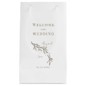結婚式の引き出物ホワイト金ゴールド文字葉のアウトライン スモールペーパーバッグ (正面)