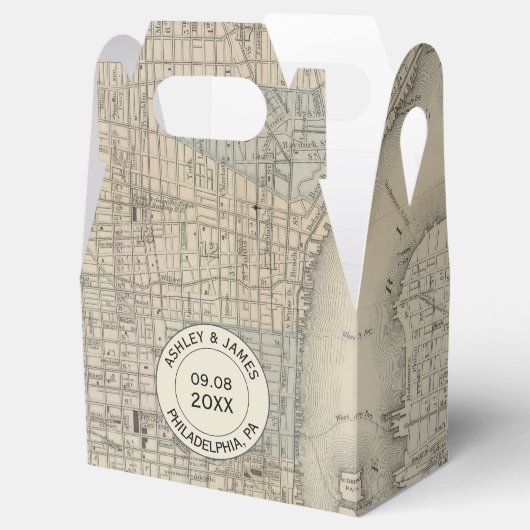 結婚式の引き出物ボックスとヴィンテージフィラデルフィアPAマップ フェイバーボックス (オープン)