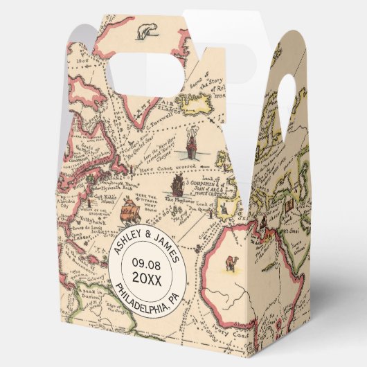結婚式の引き出物ボックスとヴィンテージワールドアドベンチャーマップ フェイバーボックス (オープン)