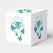 結婚式の引き出物ボックスティール(緑がかった色)蝶ハート フェイバーボックス (正面サイド)