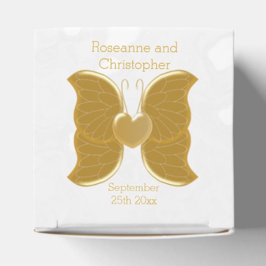 結婚式の引き出物ボックス金ゴールドバタフライハートデザイン フェイバーボックス (上部)