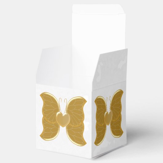 結婚式の引き出物ボックス金ゴールドバタフライハートデザイン フェイバーボックス (オープン)