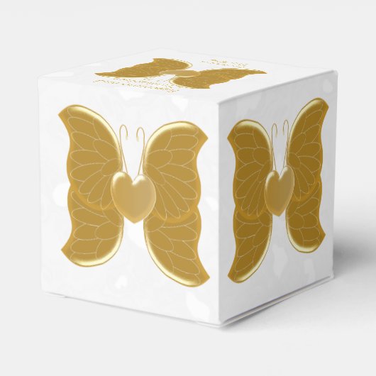 結婚式の引き出物ボックス金ゴールドバタフライハートデザイン フェイバーボックス (裏面サイド)