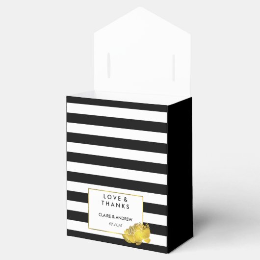 結婚式の引き出物ボックス |ブラックストライプ金ゴールド牡丹 フェイバーボックス (オープン)