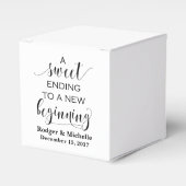 結婚式の引き出物ボックス – 甘いエンディングから新しいエンディング フェイバーボックス (正面サイド)
