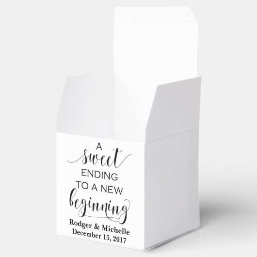 結婚式の引き出物ボックス – 甘いエンディングから新しいエンディング フェイバーボックス (オープン)