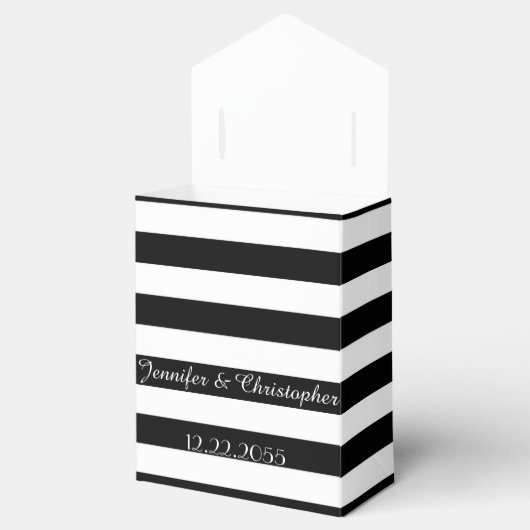 結婚式の引き出物ボックス、白黒ストライプ文字 フェイバーボックス (オープン)