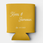 結婚式の引き出物マスタードイエローミニマリストスクリプト 缶クーラー (裏面)