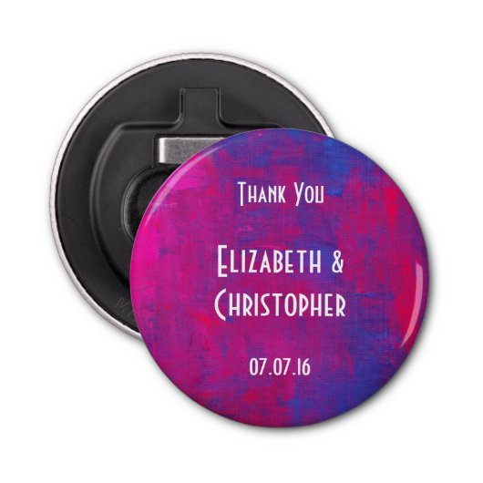 結婚式の引き出物マゼンタおよびブルー抽象芸術絵画ズ 栓抜き (正面)