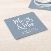 結婚式の引き出物ミセス・ダスティー・ブルー スクエアペーパーコースター (アングル)