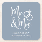 結婚式の引き出物ミセス・ダスティー・ブルー スクエアペーパーコースター (正面)